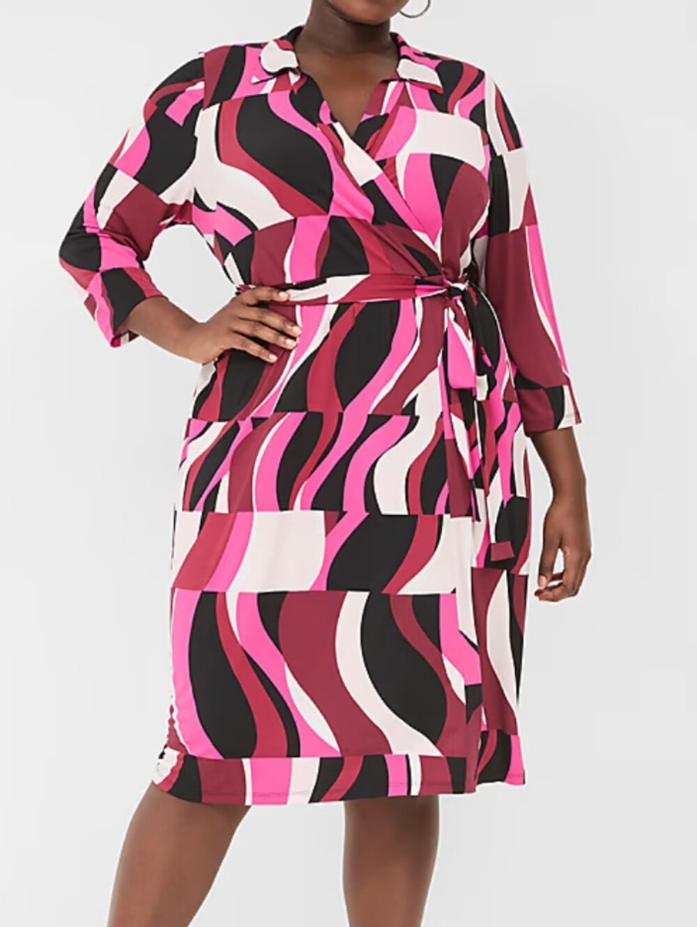 Lane Bryant Nwts Bold Pink Wave Wrap Dress Size 14/16